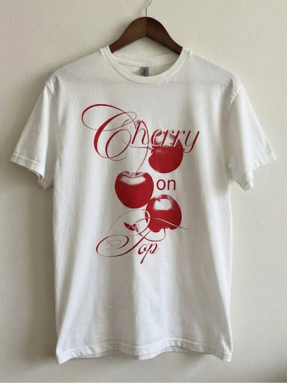Gildan White Tee with Red Cherry Graphic - Cherry on Top | Unisex Shirt